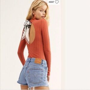 Free People Party In The Back Ribbed Visit > Cutout Open Back Scarf Tie Top M